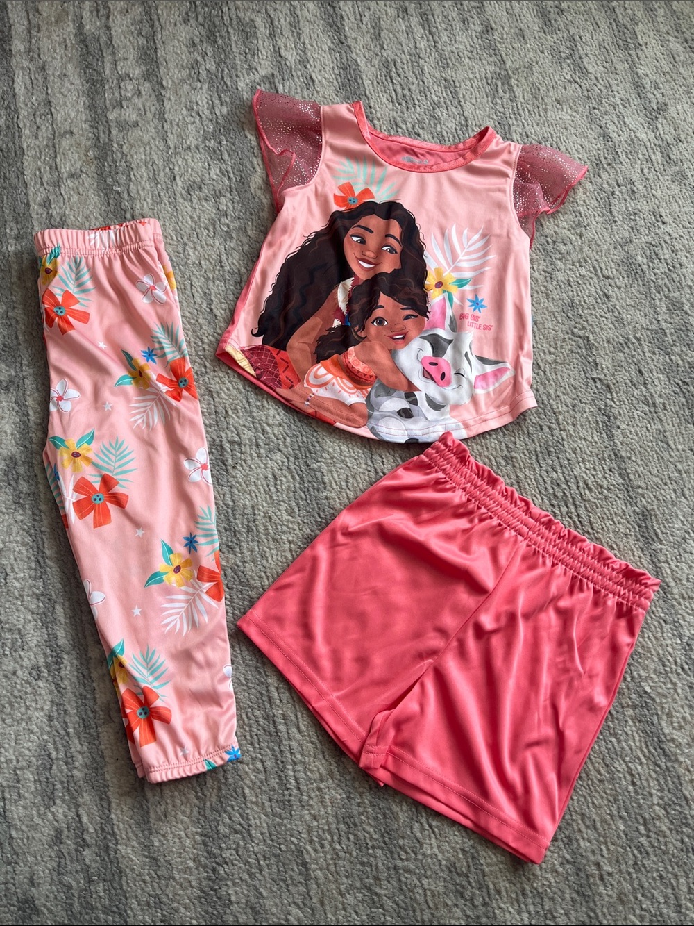 Disney Pink Moana 3-Piece Pajama Set with Floral Print